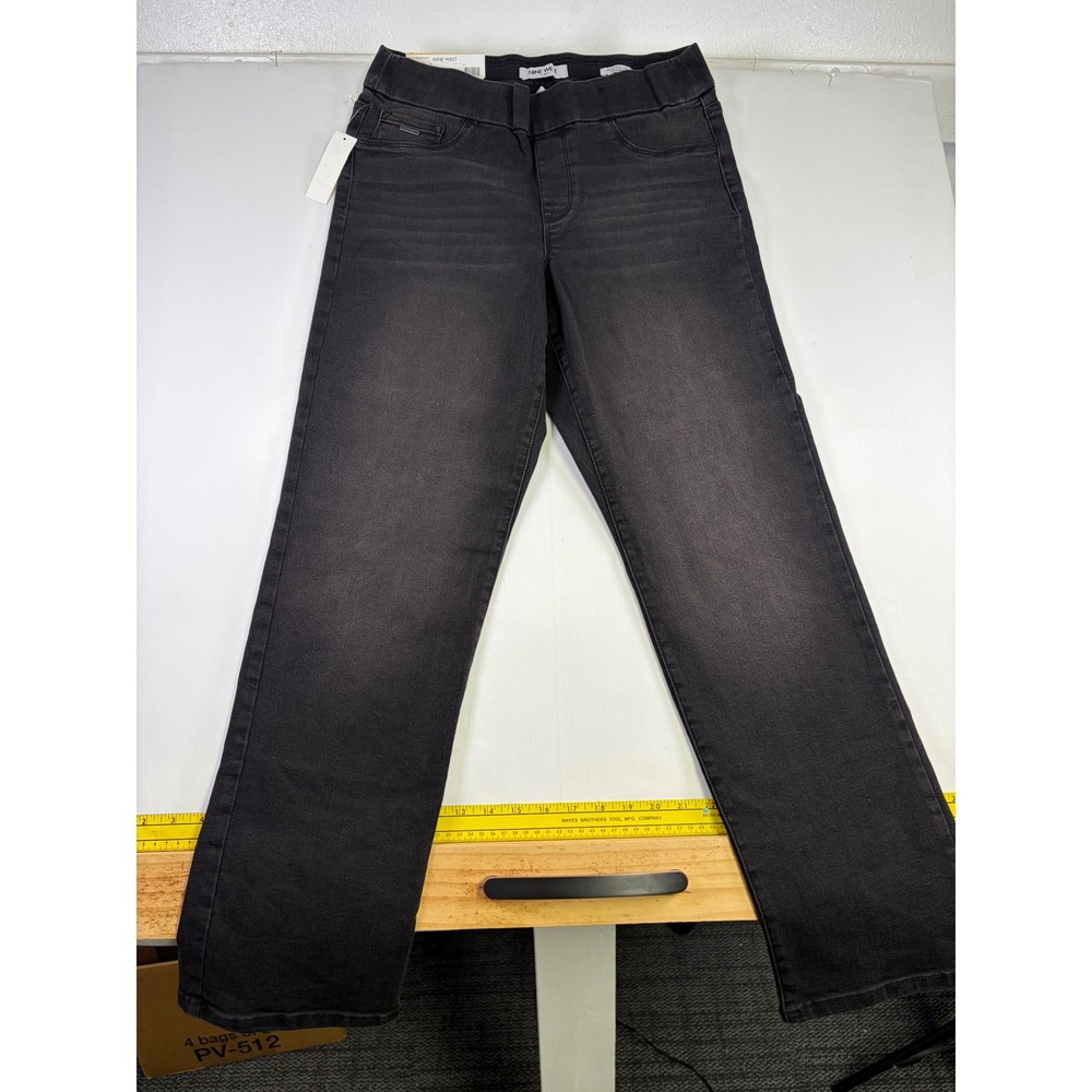 Nine West Heidi Pull-On Straight Jeans Jay Black Faded Stretch Pants 8